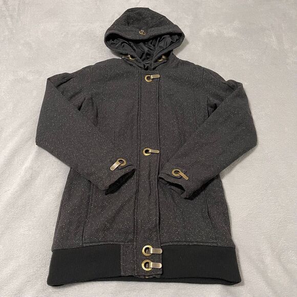adidas Missy Elliot Respect Me Coat Women Sz 38 Black Hook Eye Gold Sparkles Y2K - Picture 1 of 13